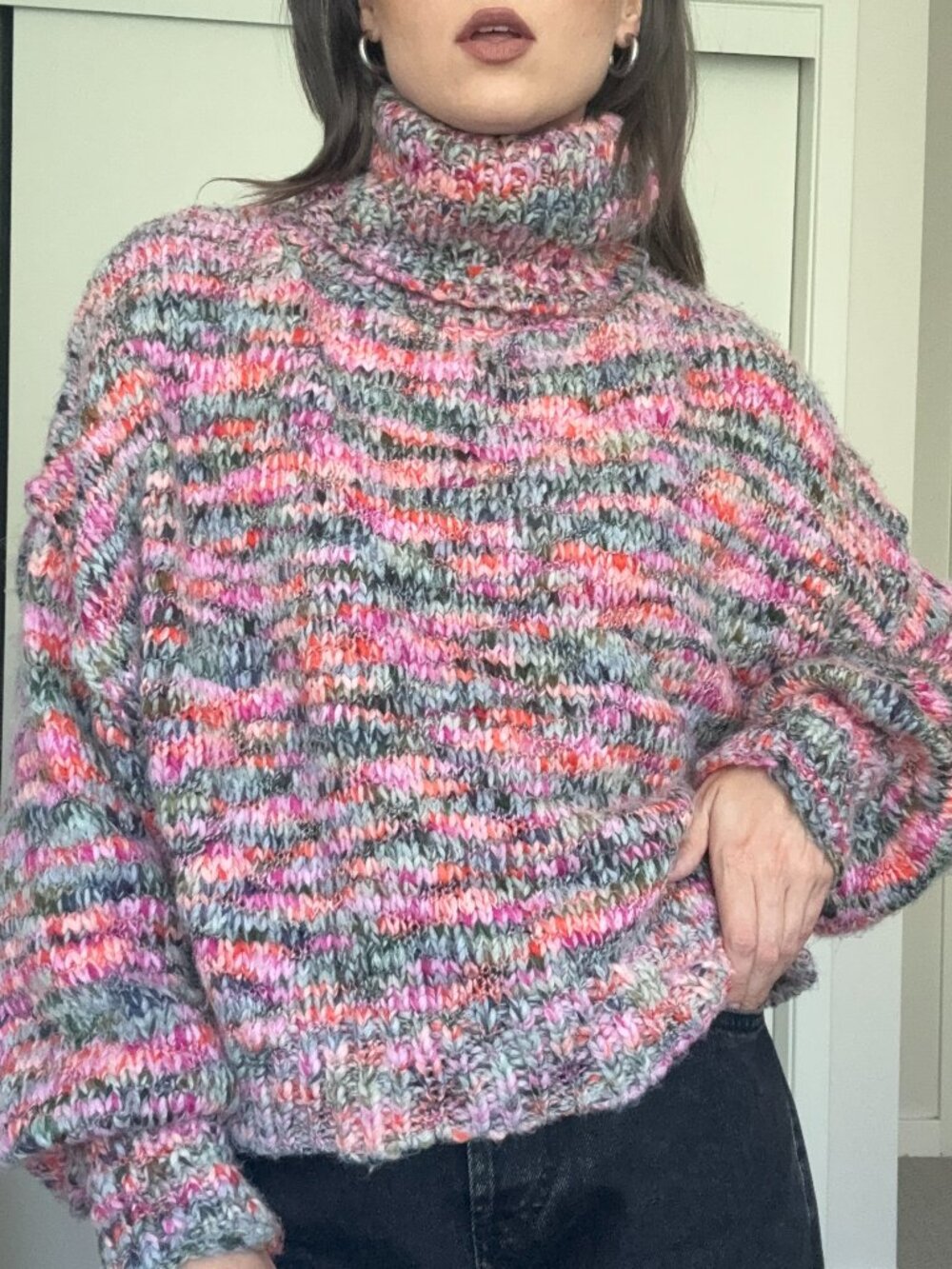 Wild Fable Pink and Gray Chunky Multicolor Turtleneck Sweater